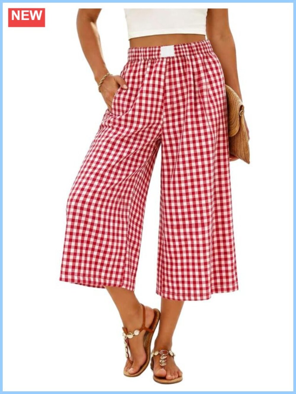 Wide Leg Capri Pants Cotton Palazzo Cropped Pull On Pockets Casual Summer